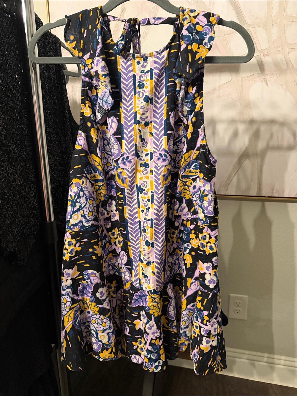 Free People Black Floral Sundress with Yellow & Lavender Accents